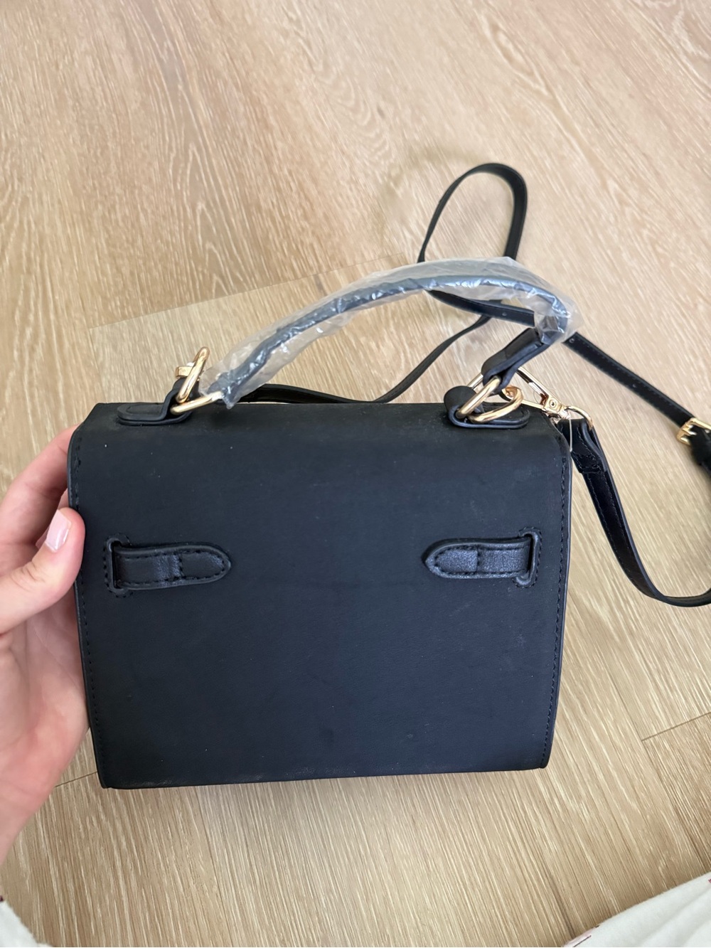 Black Top-Handle Crossbody Bag with Gold Hardware - Picture 2 of 3